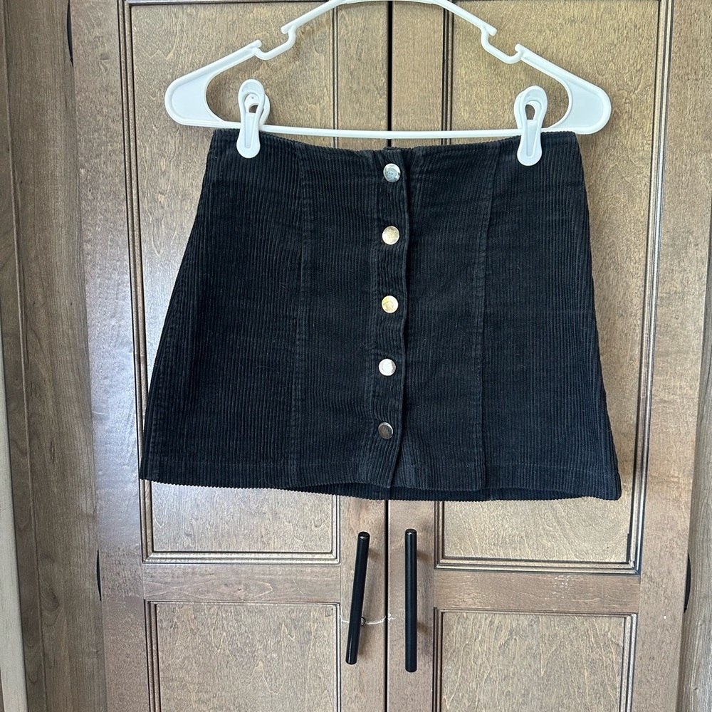 One Way Black Corduroy Snap Button-Up Skirt